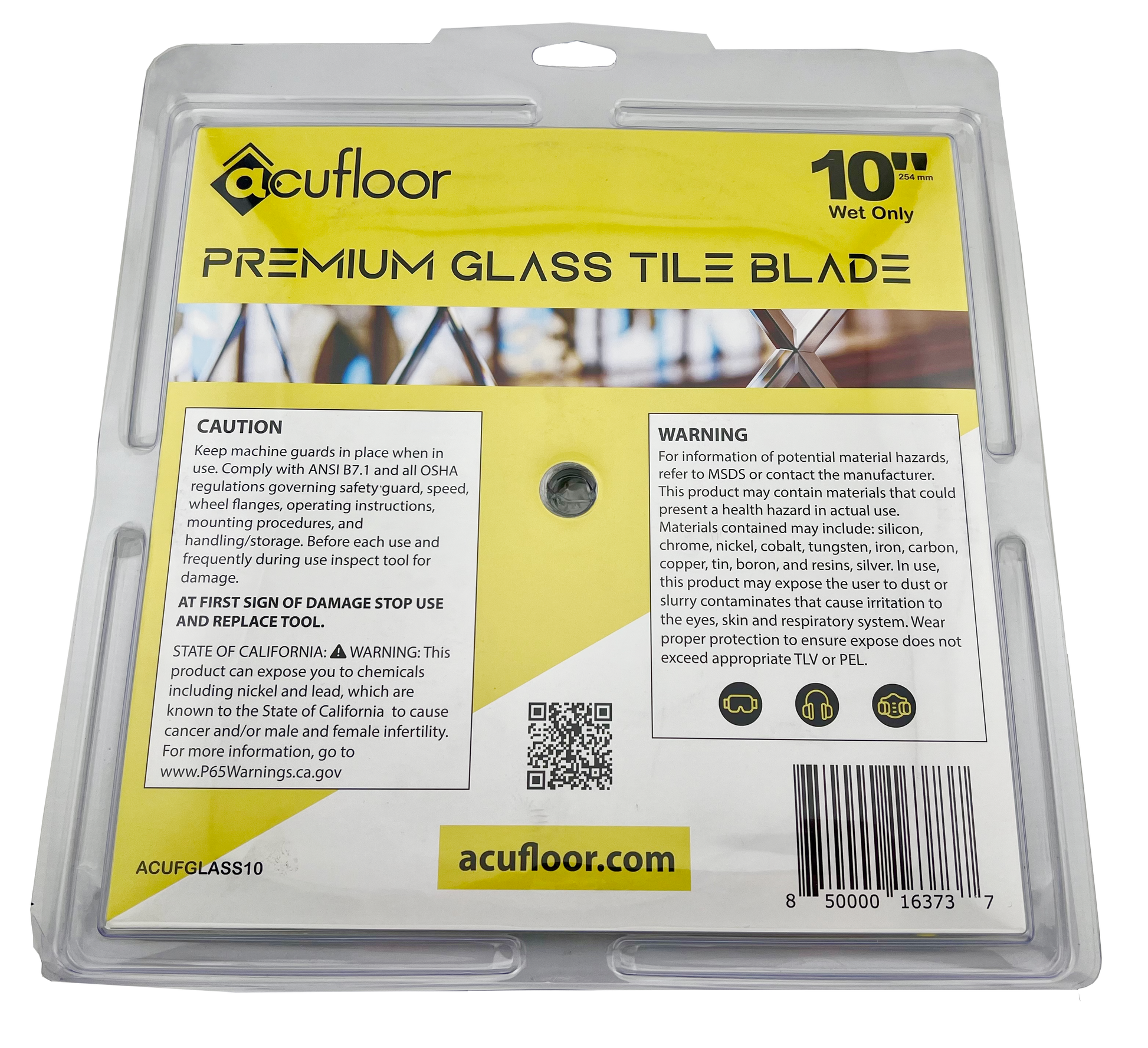 Acufloor 10" Glass Tile Diamond Blade - Premium Glass (Wet Only)